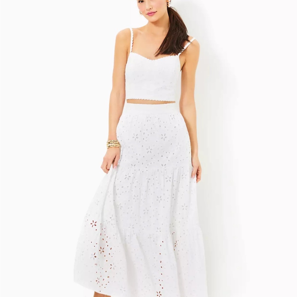 Lilly Pulitzer White Maxi Skirt A-Line Winslow Eyelet NWT Sold Out $198 Size 2